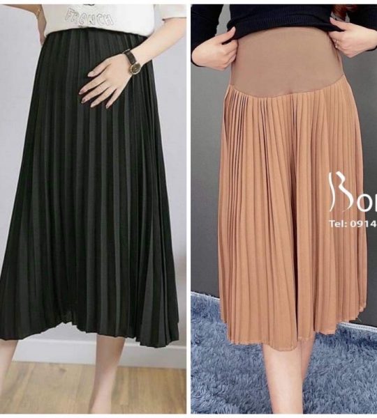 Chân Váy Bầu Xếp Li Dài Qua Gối Hàng Đẹp
