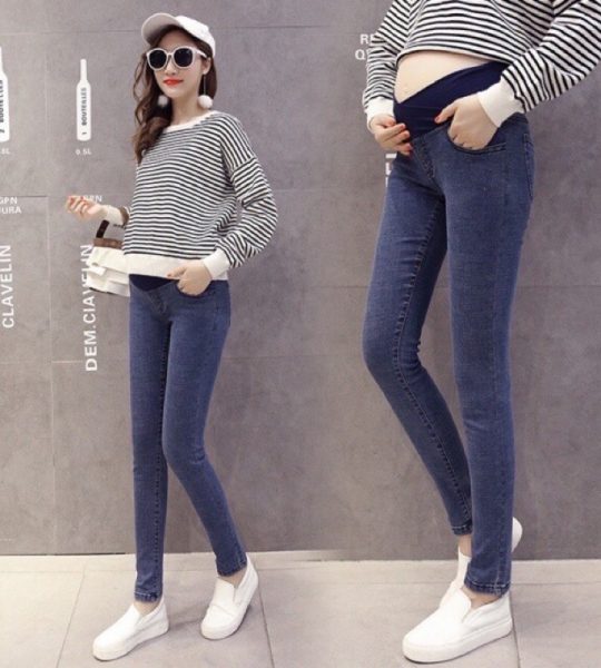 Quần bầu jean cạp chéo có chun chỉnh bụng