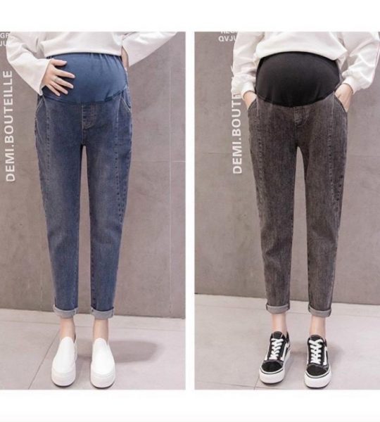 Quần Bầu Jean Dáng Baggy Co Dãn Thoải Mái
