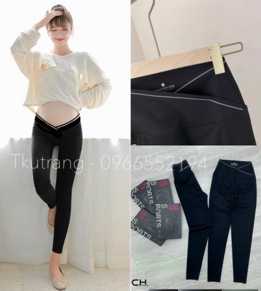 Quần Bầu – Quần Legging Bầu Cạp Chéo Viền