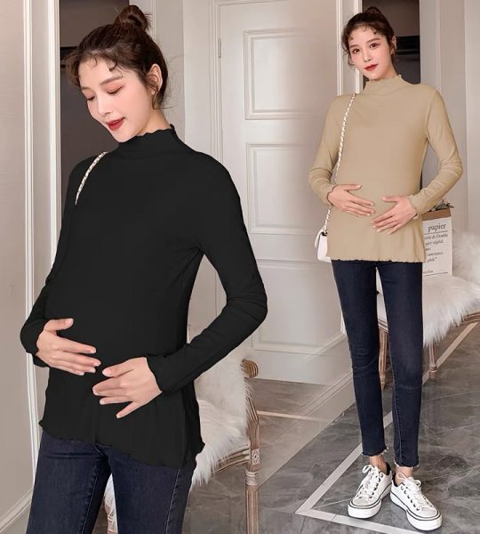 Áo Giữ Nhiệt Bầu Viền Cổ Cao, Vải Bozip Lót Nỉ Siêu Co Giãn