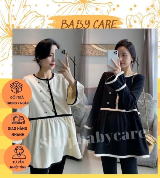 Áo bầu dài tay thu đông chất DẠ kiểu dáng babydoll