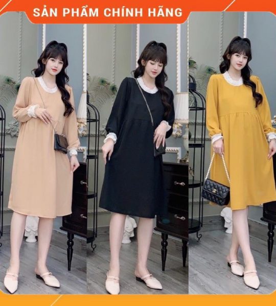 Đầm bầu dài tay chất lụa Thái loại 1 cam kết hàng đẹp