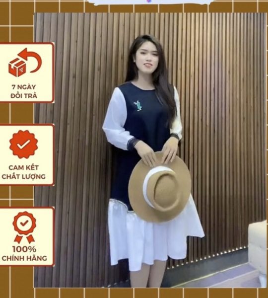 Váy bầu dạ cao cấp pha von dài tay