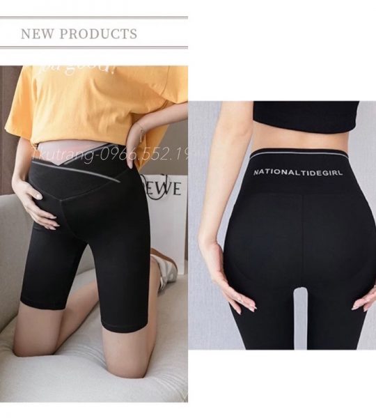 QUẦN LEGGING BẦU ĐÙI – QUẦN BẦU LỬNG CẠP CHÉO BOZIP VIỀN CHỮ