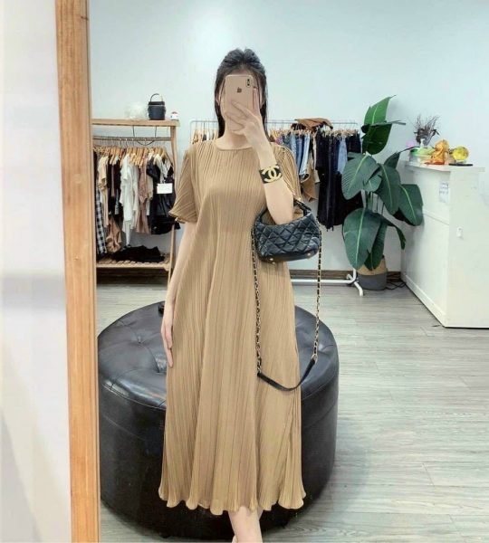 Váy bầu dập ly dáng suông Chất chifon hai lớp Mềm