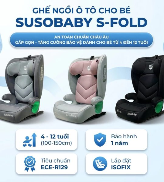 Ghế Nâng Ô Tô Cho Bé SuSoBaby S-FOLD Gấp Gọn, Có ISOFIX | Chuẩn An Toàn Châu Âu ECE R129 (i-Size)